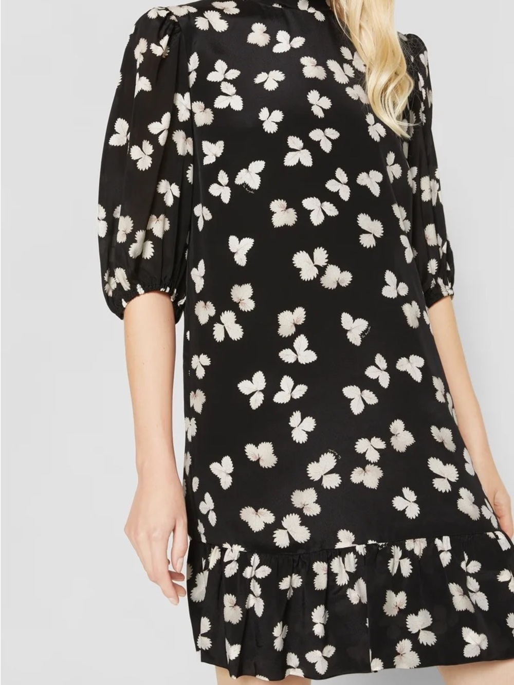 The Kooples Black Dress with Cream Floral Print